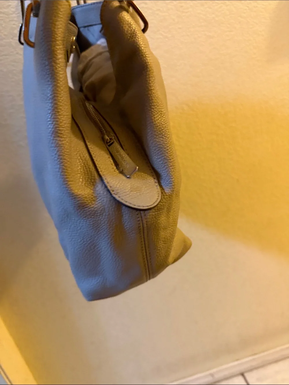 Michael Kors Pebbled Leather Shoulder Hobo in Taupe Gray